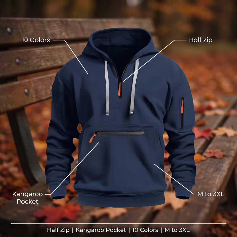 Men's Half Zip Hoodie Kangaroo Pocket Long Sleeve Casual Sweatshirt, product photo 2
