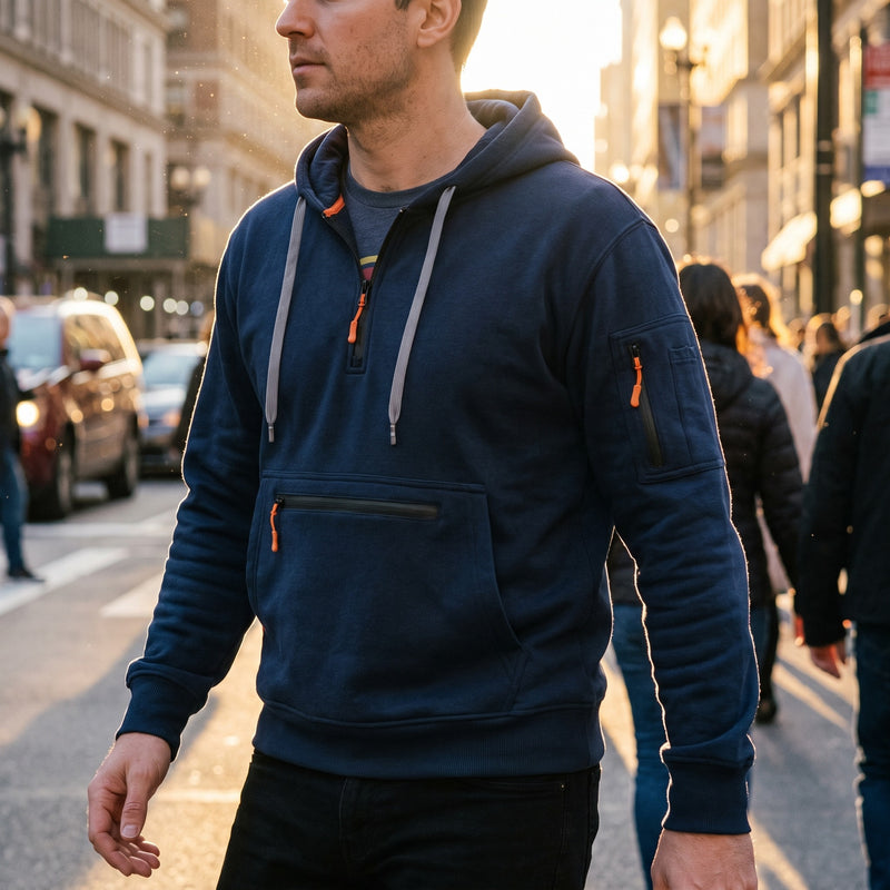 Men's Half Zip Hoodie Kangaroo Pocket Long Sleeve Casual Sweatshirt, product photo 3