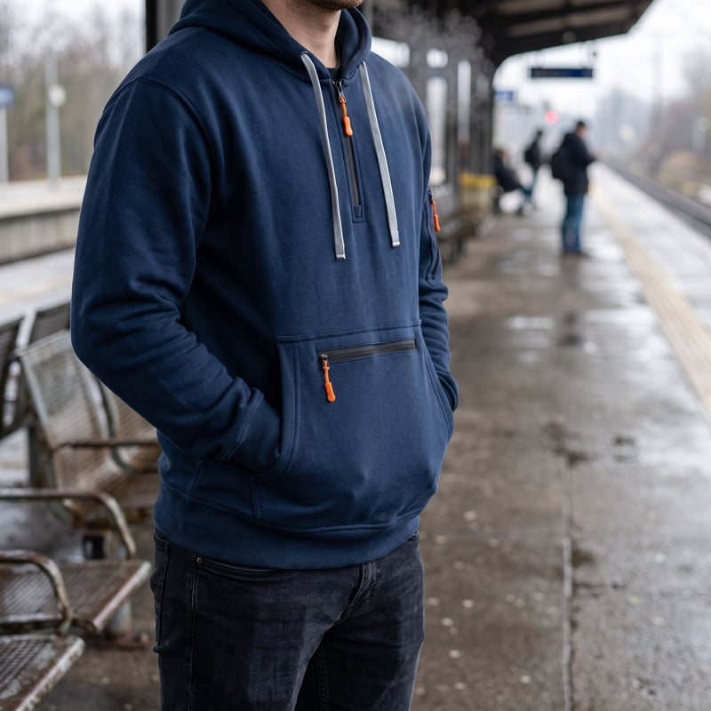 Men's Half Zip Hoodie Kangaroo Pocket Long Sleeve Casual Sweatshirt, product photo 5