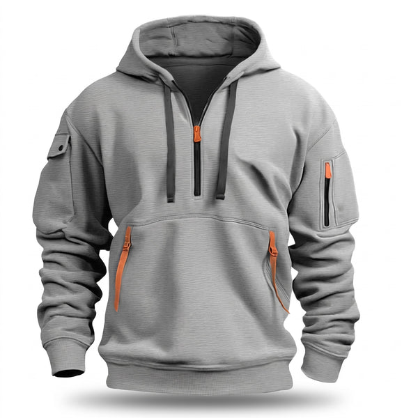 Men's Half Zip Hoodie Tactical Pullover Kangaroo Pocket Sweatshirt