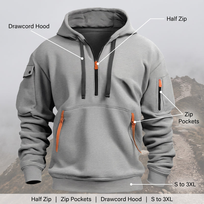 Men's Half Zip Hoodie Tactical Pullover Kangaroo Pocket Sweatshirt, product photo 2