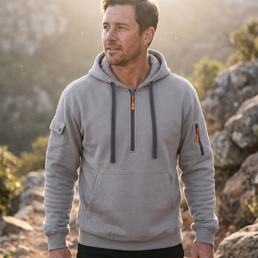 Men's Half Zip Hoodie Tactical Pullover Kangaroo Pocket Sweatshirt, product photo 3