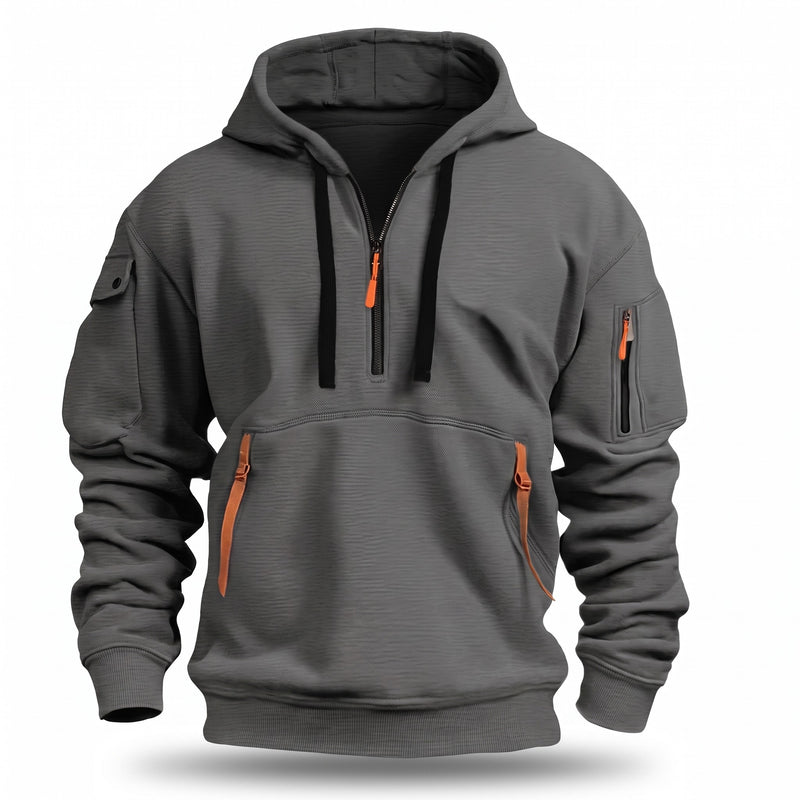 Men's Half Zip Hoodie Tactical Pullover Kangaroo Pocket Sweatshirt, product photo 10
