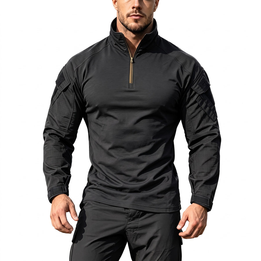 Men's Half Zip Sports Top Stand Collar Multi Pocket Stretch Shirt, product photo 6
