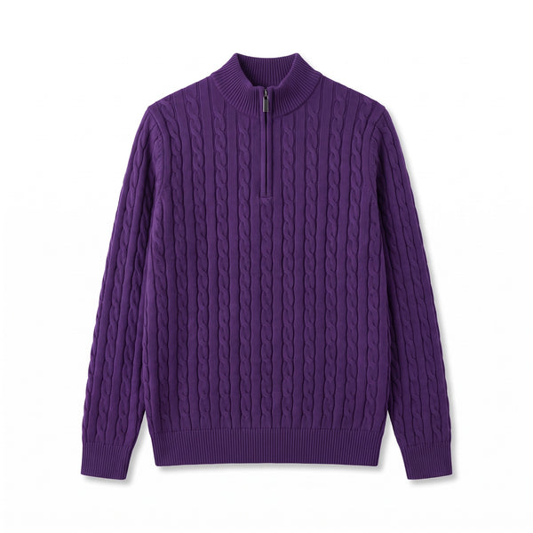 Men's Half Zip Sweater Cable Knit Stand Collar Wool Blend Jumper