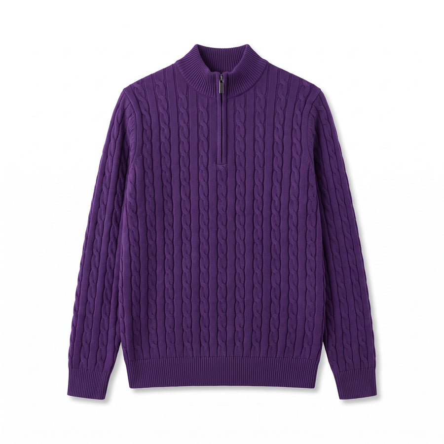 Men's Half Zip Sweater Cable Knit Stand Collar Wool Blend Jumper, product photo 1
