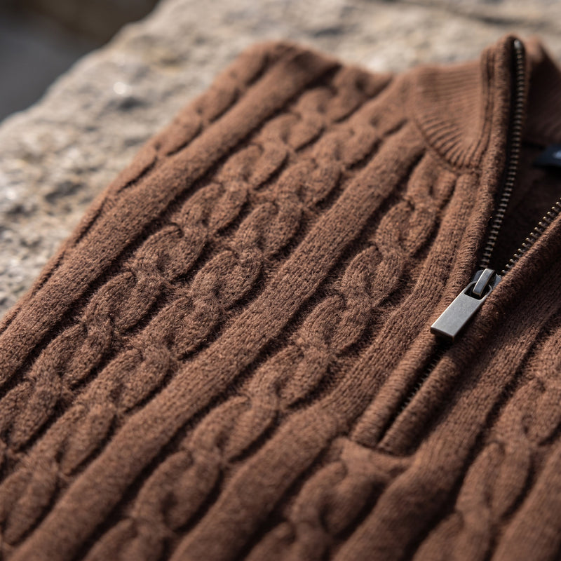 Men's Half Zip Sweater Cable Knit Stand Collar Wool Blend Jumper, product photo 4