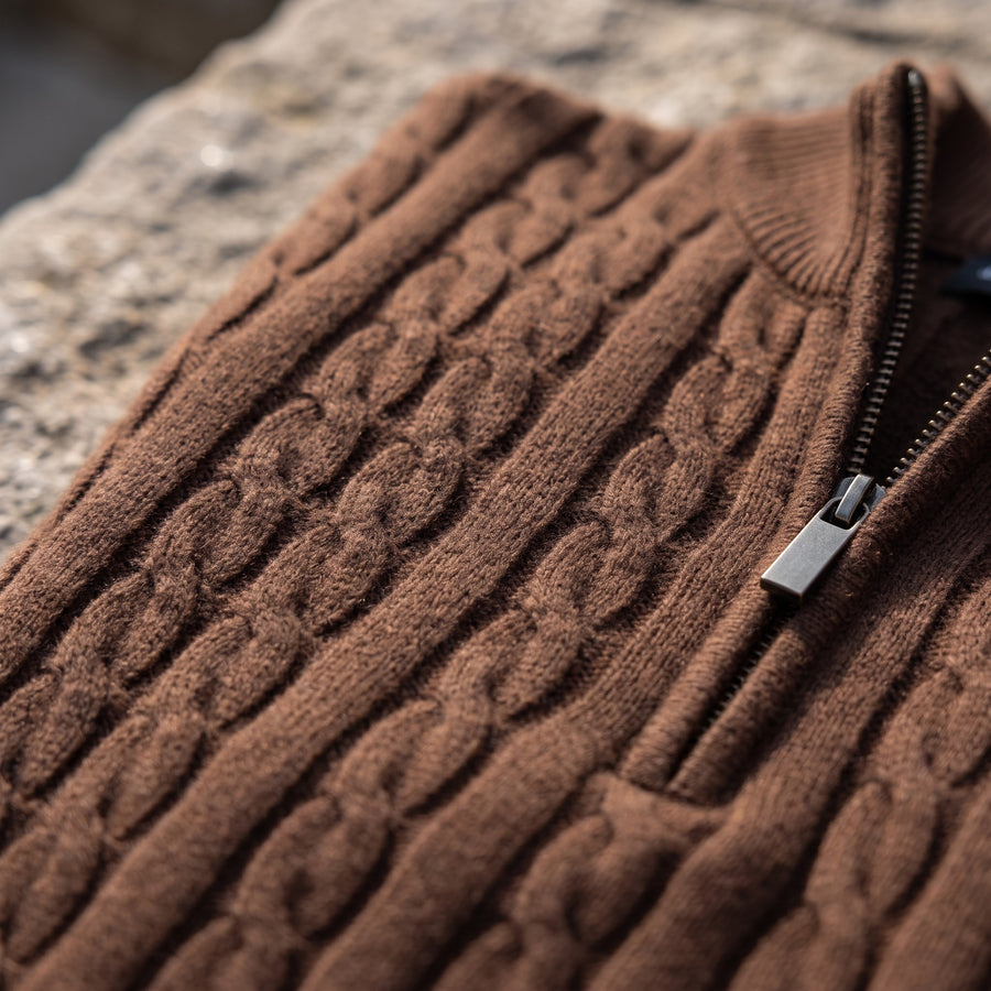 Men's Half Zip Sweater Cable Knit Stand Collar Wool Blend Jumper, product photo 4