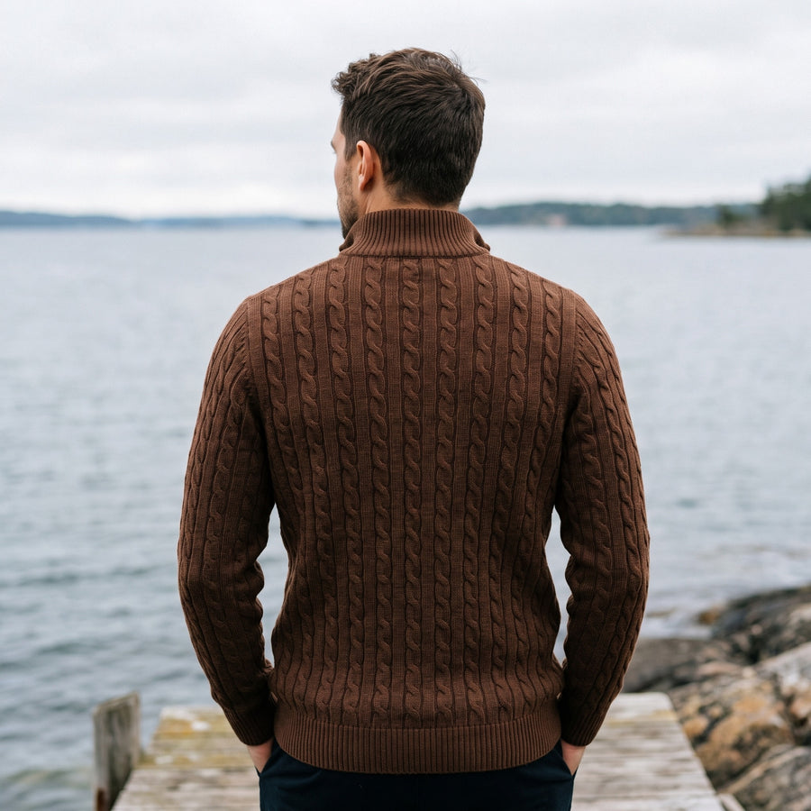 Men's Half Zip Sweater Cable Knit Stand Collar Wool Blend Jumper, product photo 5