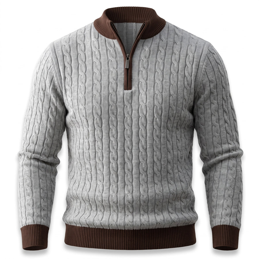 Men's Half Zip Sweater Cable Knit Stand Collar Wool Blend Jumper, product photo 6