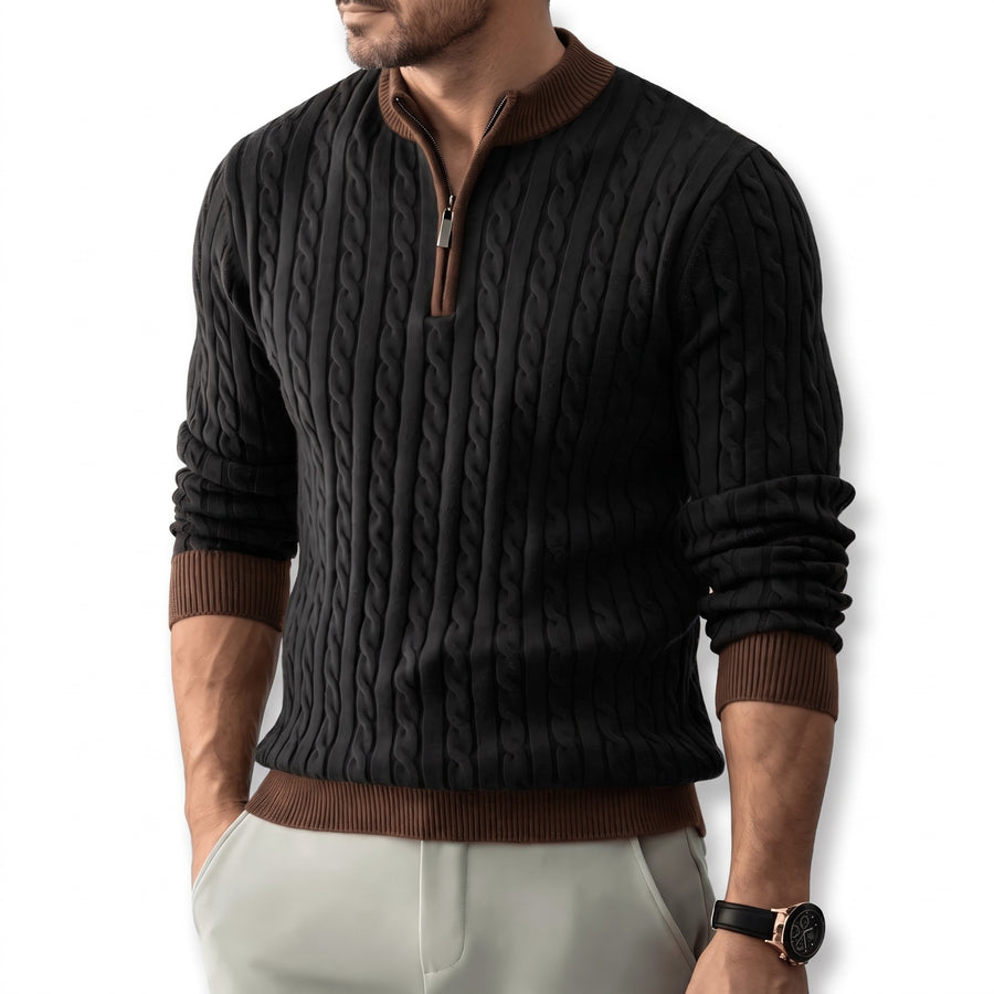 Men's Half Zip Sweater Cable Knit Stand Collar Wool Blend Jumper, product photo 7