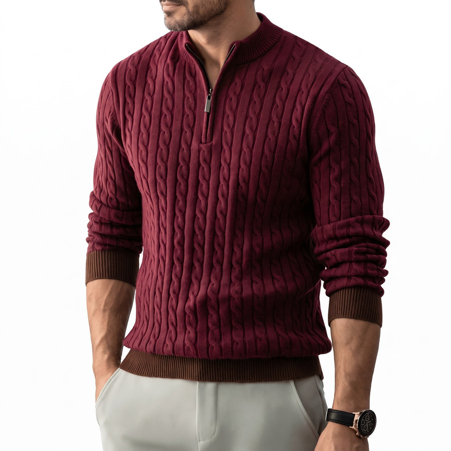 Men's Half Zip Sweater Cable Knit Stand Collar Wool Blend Jumper, product photo 8