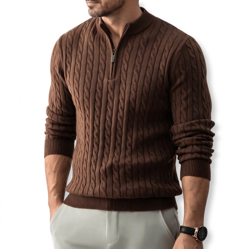 Men's Half Zip Sweater Cable Knit Stand Collar Wool Blend Jumper, product photo 9