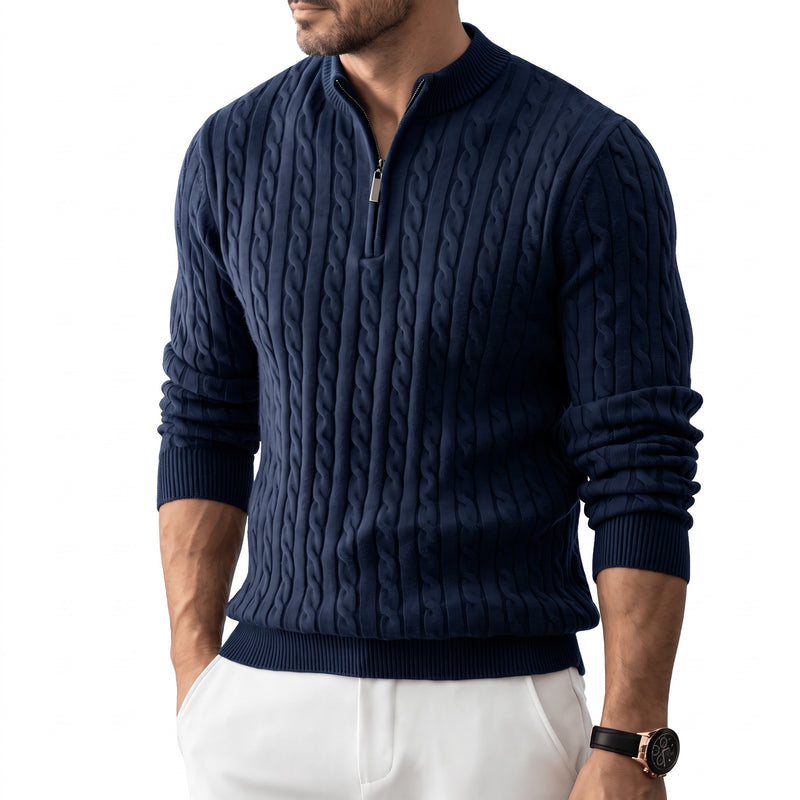 Men's Half Zip Sweater Cable Knit Stand Collar Wool Blend Jumper, product photo 10
