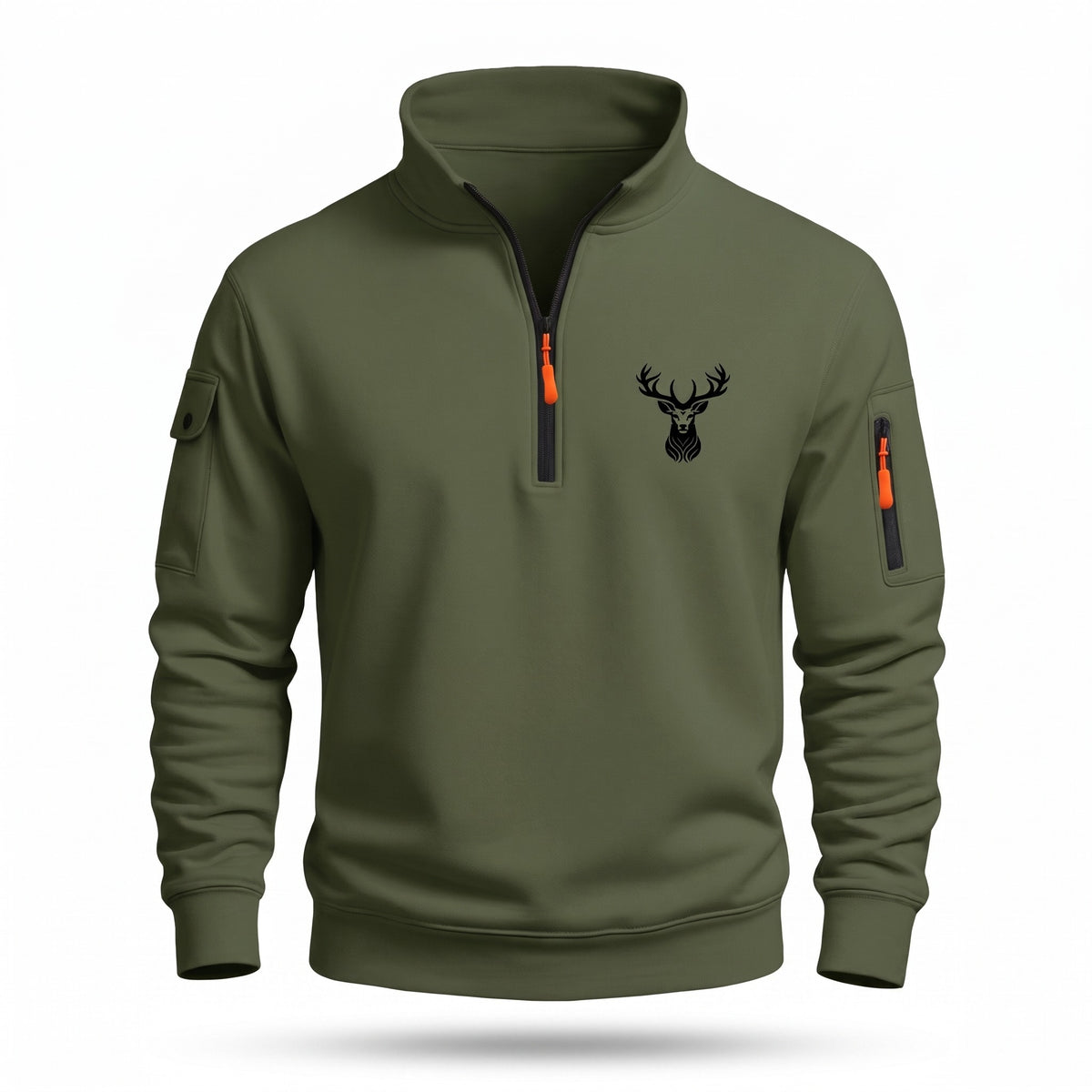 Men's Half Zip Sweatshirt Deer Print Stand Collar Pocket Pullover, product photo 1