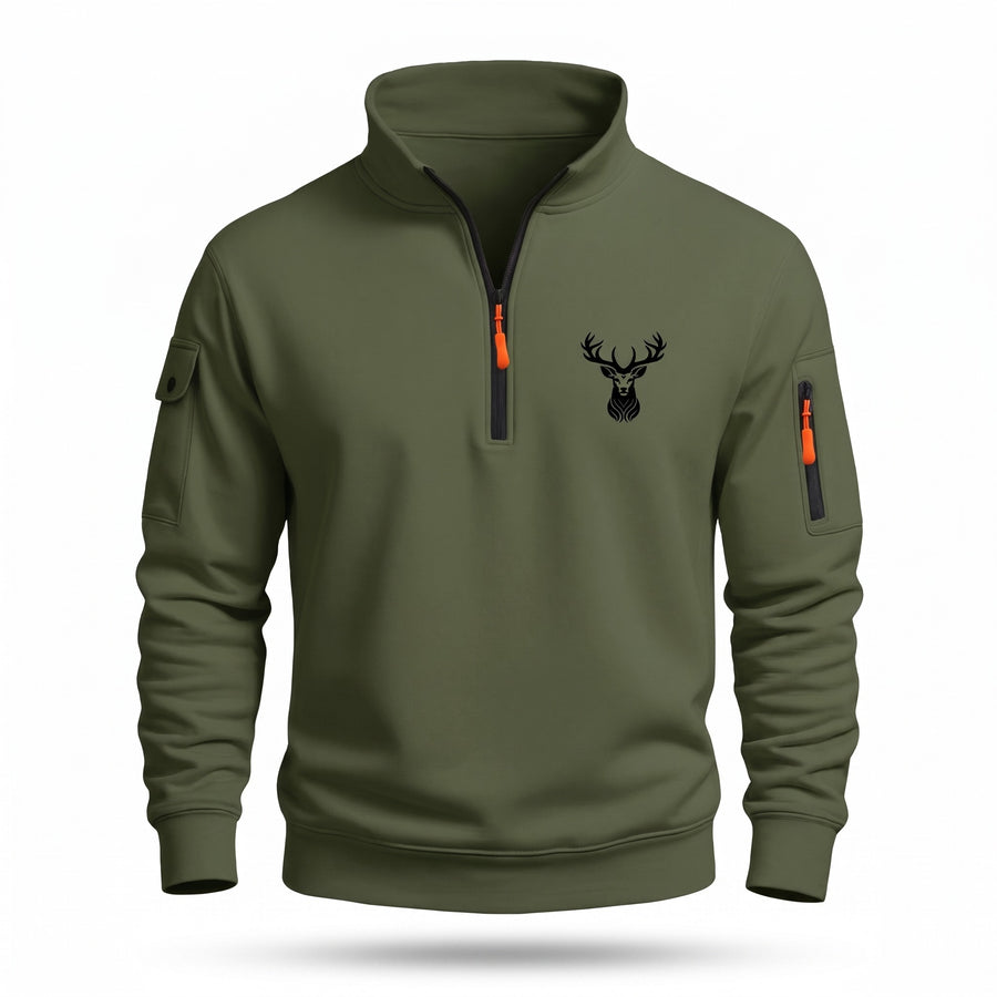 Men's Half Zip Sweatshirt Deer Print Stand Collar Pocket Pullover, product photo 1