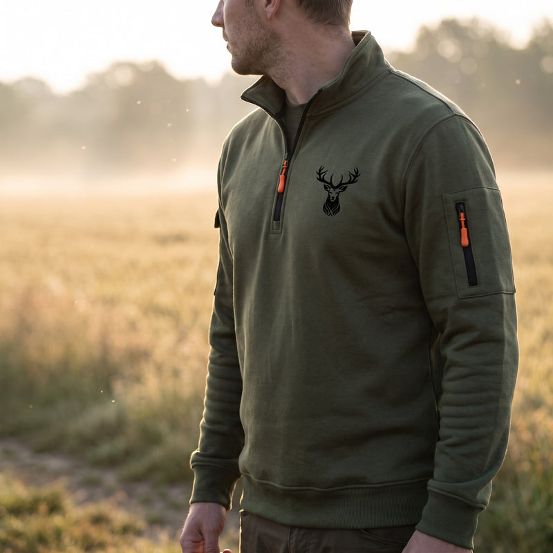 Men's Half Zip Sweatshirt Deer Print Stand Collar Pocket Pullover, product photo 3