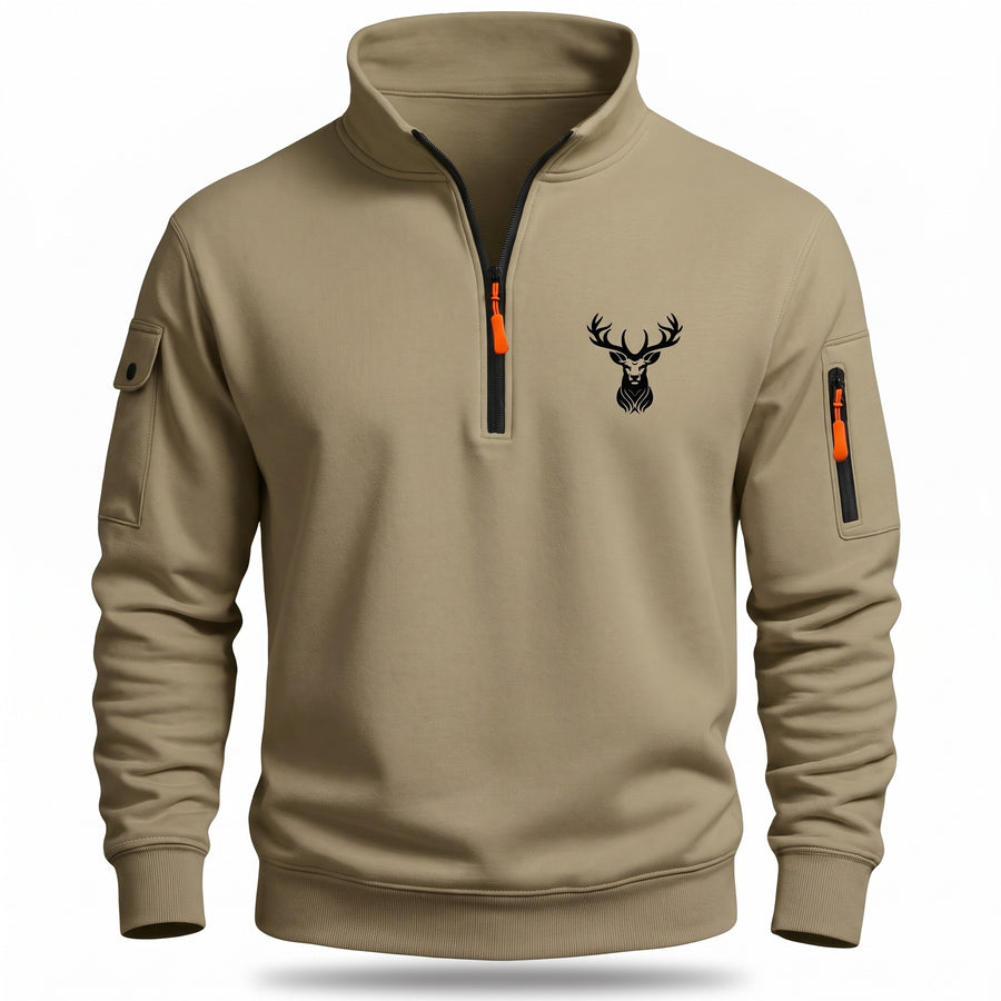 Men's Half Zip Sweatshirt Deer Print Stand Collar Pocket Pullover, product photo 6