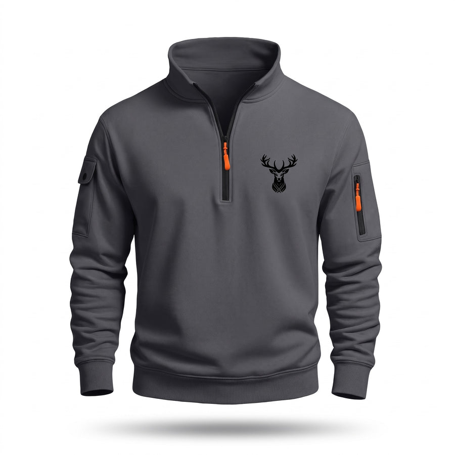 Men's Half Zip Sweatshirt Deer Print Stand Collar Pocket Pullover, product photo 7