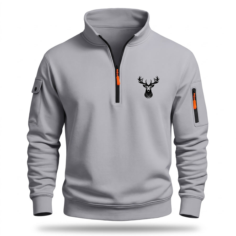 Men's Half Zip Sweatshirt Deer Print Stand Collar Pocket Pullover, product photo 8