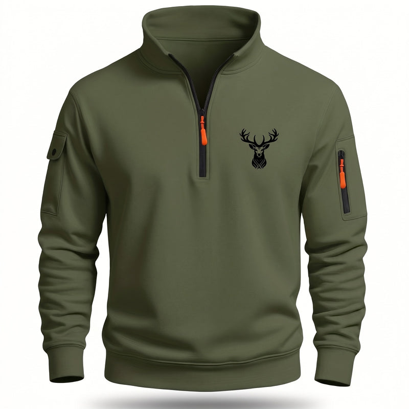 Men's Half Zip Sweatshirt Deer Print Stand Collar Pocket Pullover, product photo 9