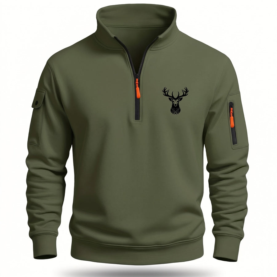 Men's Half Zip Sweatshirt Deer Print Stand Collar Pocket Pullover, product photo 9