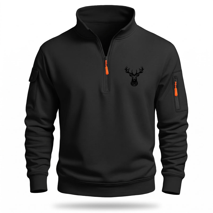 Men's Half Zip Sweatshirt Deer Print Stand Collar Pocket Pullover, product photo 10