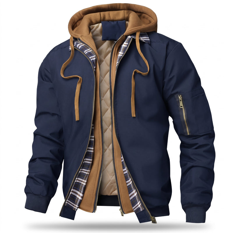 Men's Hooded Bomber Jacket Plain Zip Front Casual Flight Coat, product photo 7
