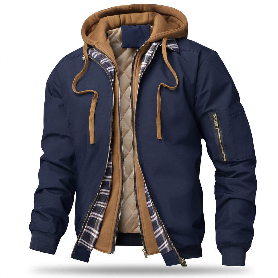 Men's Hooded Bomber Jacket Plain Zip Front Casual Flight Coat, product photo 7