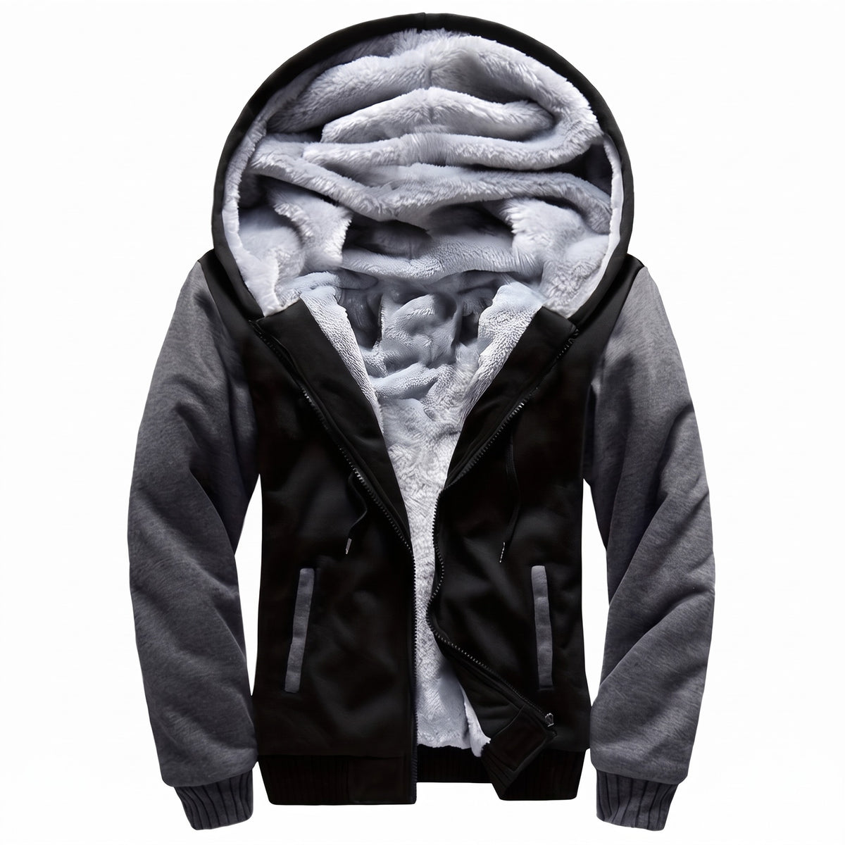 Men's Hooded Fleece Jacket Color Block Warm Casual Winter Coat, product photo 1