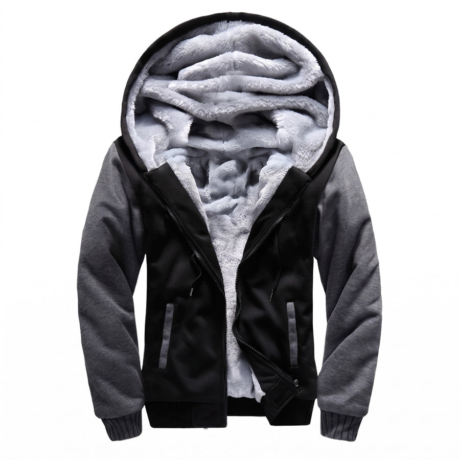 Men's Hooded Fleece Jacket Color Block Warm Casual Winter Coat, product photo 6