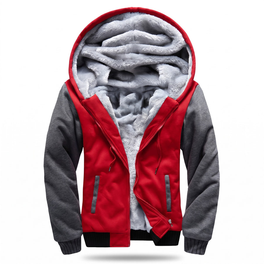 Men's Hooded Fleece Jacket Color Block Warm Casual Winter Coat, product photo 7