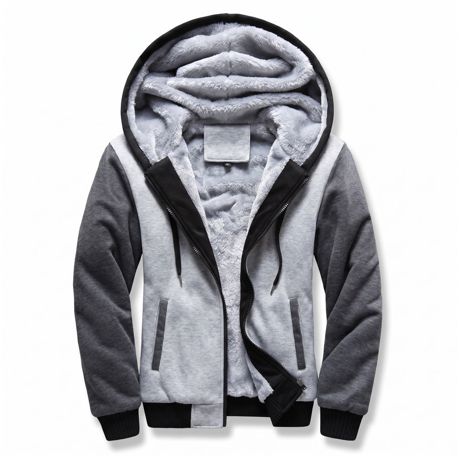 Men's Hooded Fleece Jacket Color Block Warm Casual Winter Coat, product photo 8