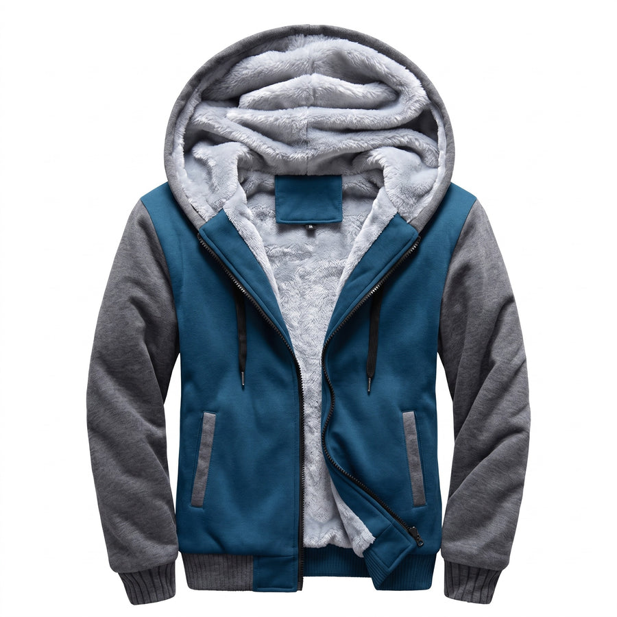 Men's Hooded Fleece Jacket Color Block Warm Casual Winter Coat, product photo 9