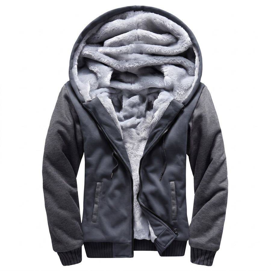 Men's Hooded Fleece Jacket Color Block Warm Casual Winter Coat, product photo 10