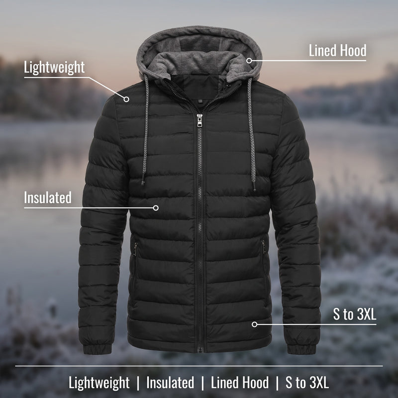 Men's Hooded Puffer Jacket Lightweight Insulated Quilted Winter Coat, product photo 2
