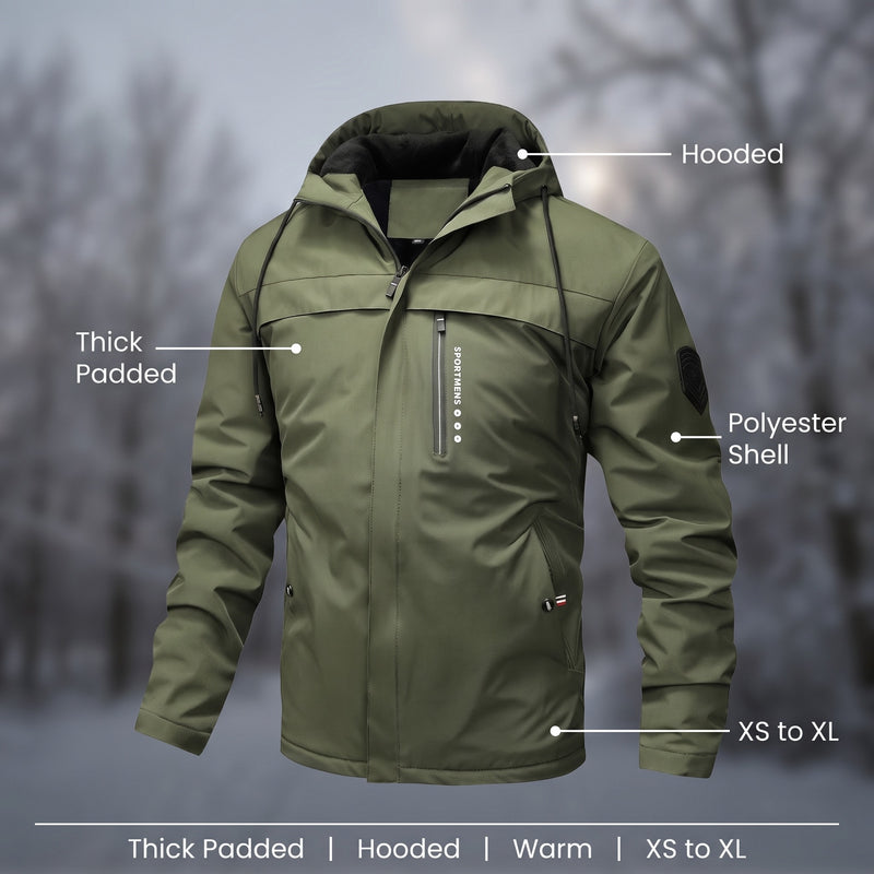 Men's Hooded Winter Jacket Thick Padded Warm Casual Fleece Coat, product photo 2