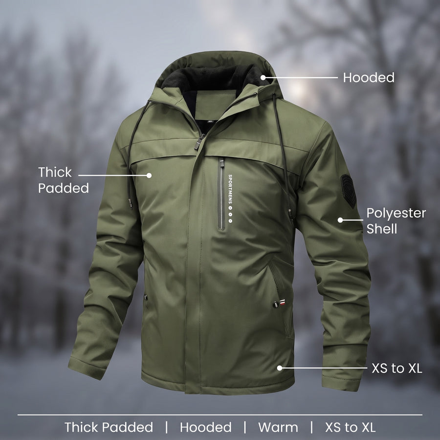 Men's Hooded Winter Jacket Thick Padded Warm Casual Fleece Coat, product photo 2