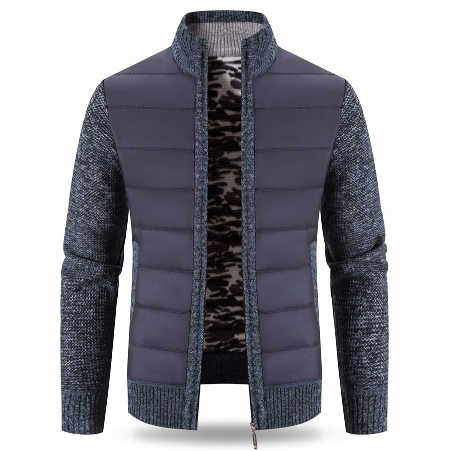 Men's Hybrid Bomber Jacket Quilted Front Knit Sleeves Stand Collar, product photo 1