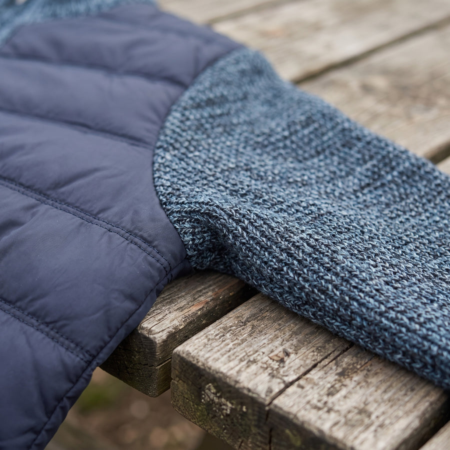 Men's Hybrid Bomber Jacket Quilted Front Knit Sleeves Stand Collar, product photo 4