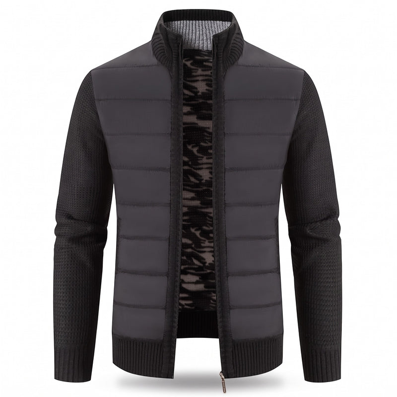 Men's Hybrid Bomber Jacket Quilted Front Knit Sleeves Stand Collar, product photo 6