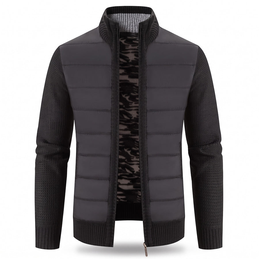 Men's Hybrid Bomber Jacket Quilted Front Knit Sleeves Stand Collar, product photo 6