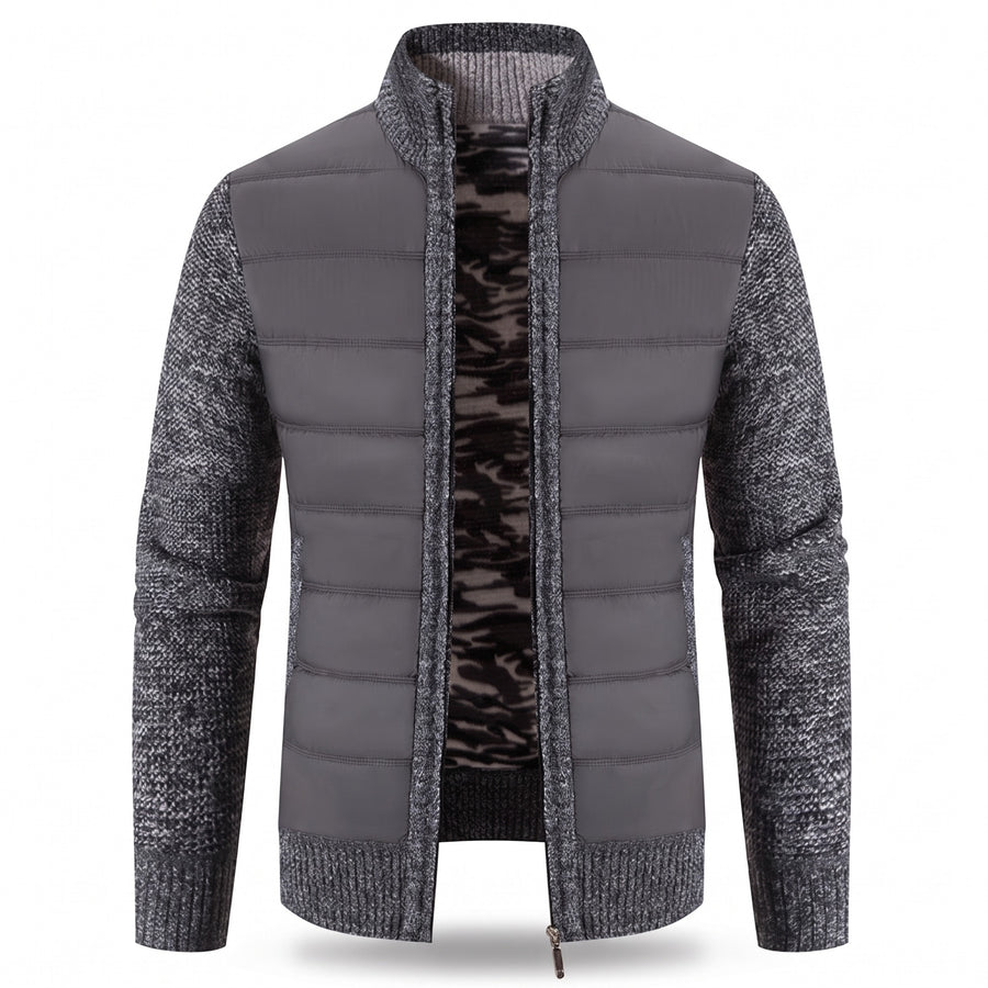 Men's Hybrid Bomber Jacket Quilted Front Knit Sleeves Stand Collar, product photo 8
