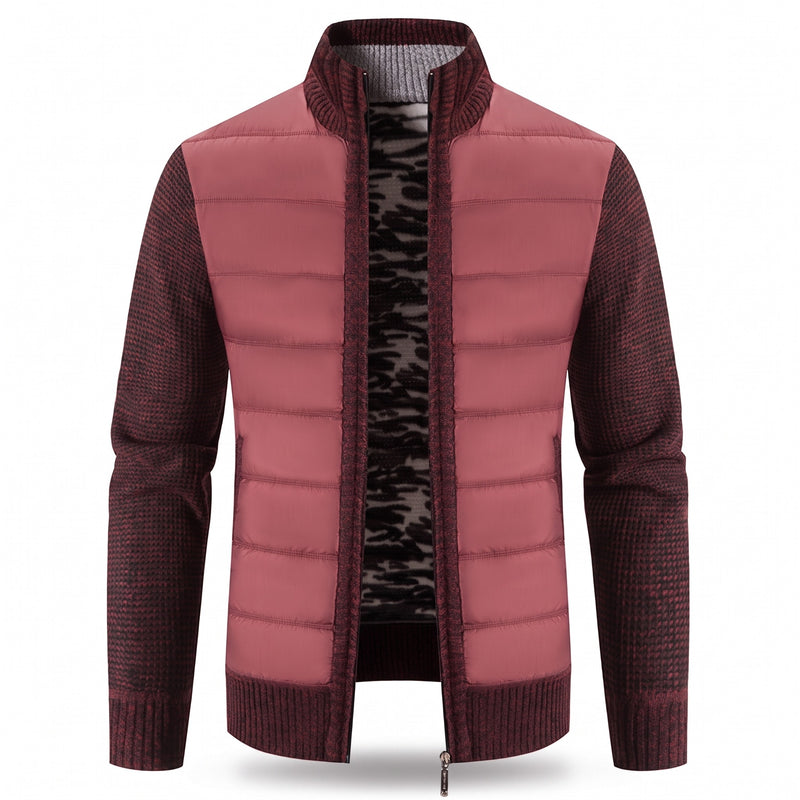 Men's Hybrid Bomber Jacket Quilted Front Knit Sleeves Stand Collar, product photo 9