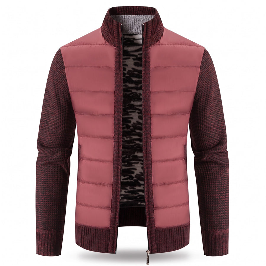 Men's Hybrid Bomber Jacket Quilted Front Knit Sleeves Stand Collar, product photo 9