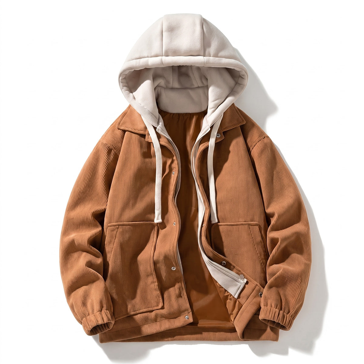 Men’s Insulated Corduroy Hooded Jacket Adjustable Hood Warm, product photo 1
