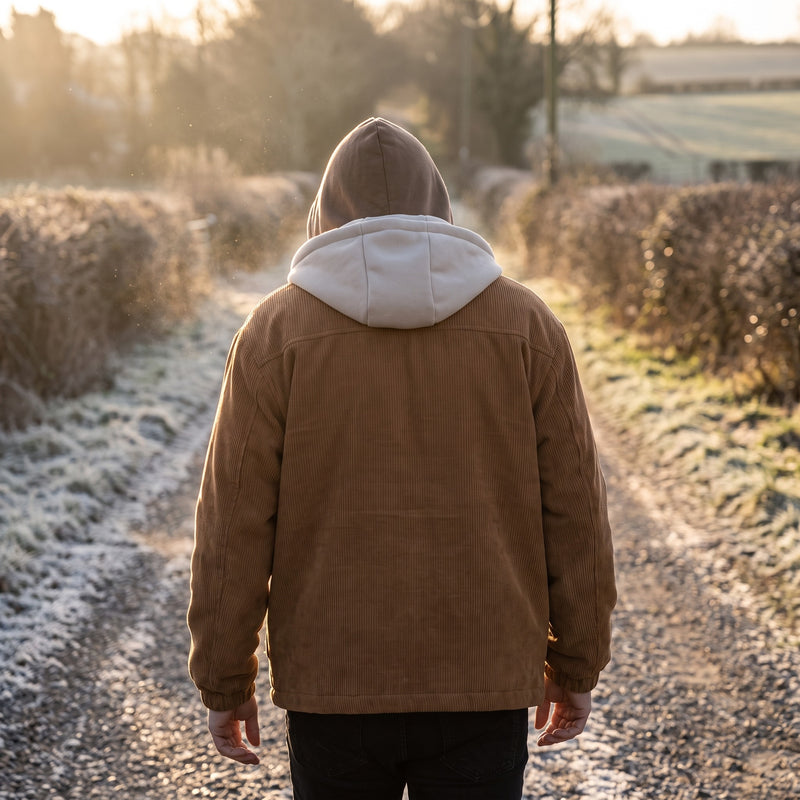 Men’s Insulated Corduroy Hooded Jacket Adjustable Hood Warm, product photo 3
