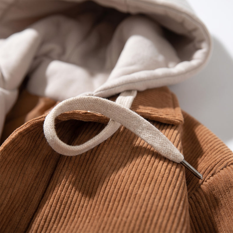 Men’s Insulated Corduroy Hooded Jacket Adjustable Hood Warm, product photo 4
