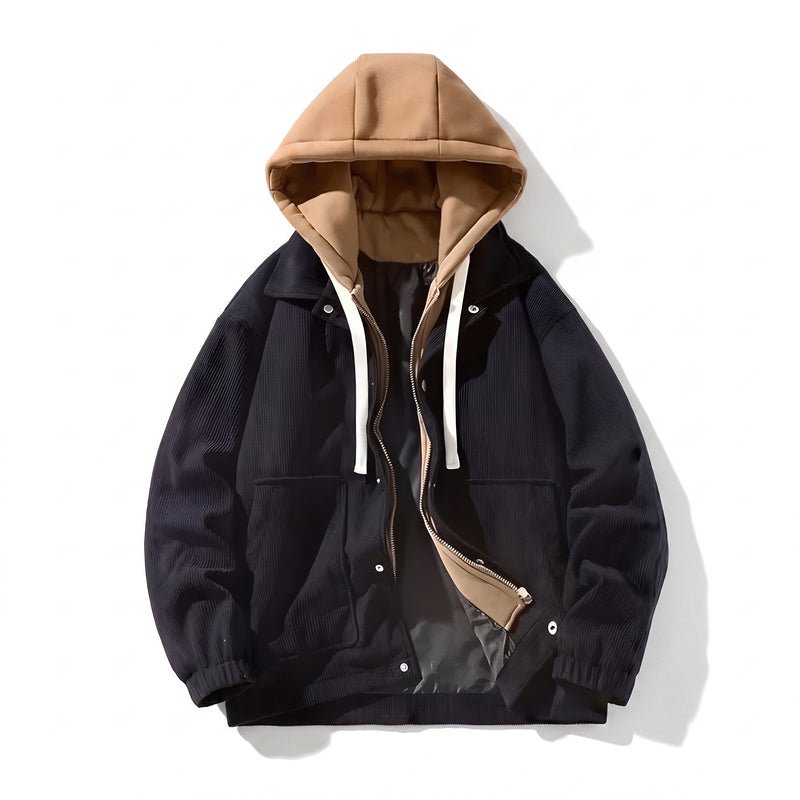 Men’s Insulated Corduroy Hooded Jacket Adjustable Hood Warm, product photo 6