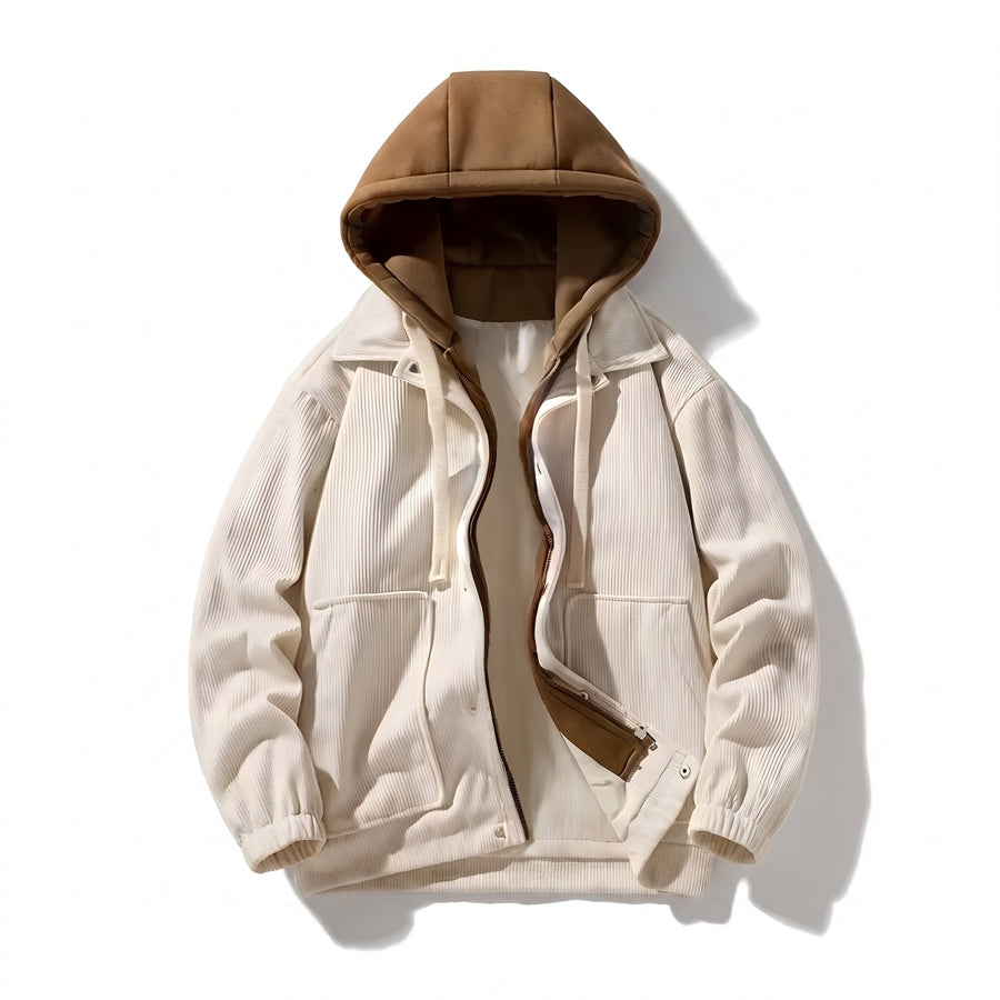 Men’s Insulated Corduroy Hooded Jacket Adjustable Hood Warm, product photo 7